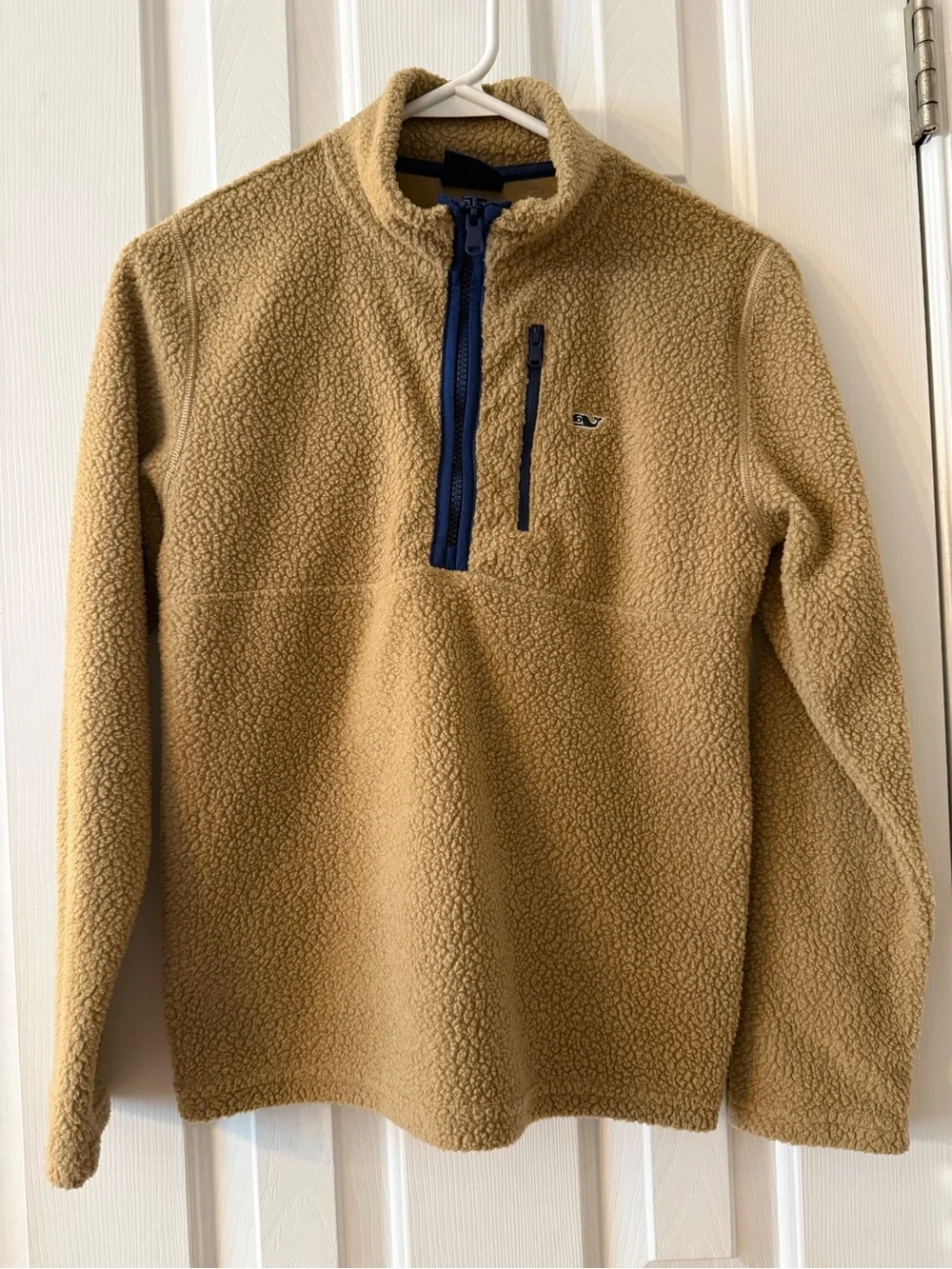 Vineyard Vines Tan Sherpa Half-Zip with Navy Trim